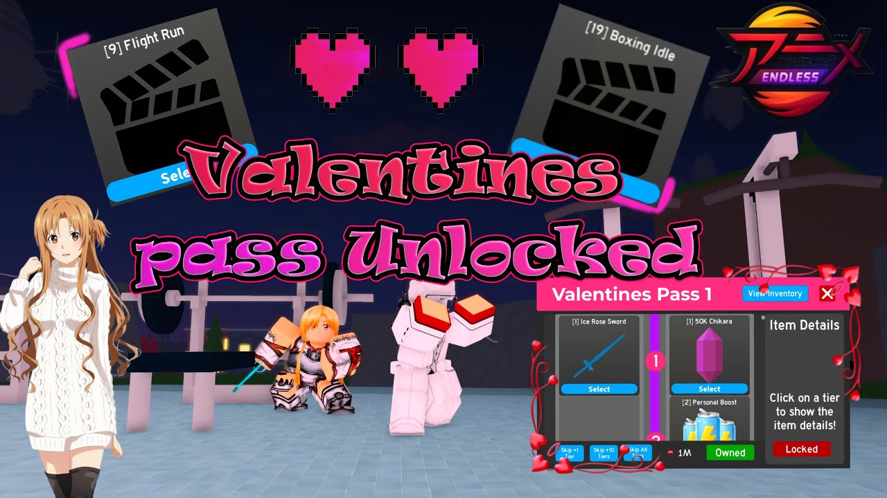 Valentines pass full showcase in anime fighting simulator endless 