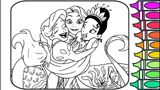 Coloring Ariel, Rapunzel & Tiana | Magical Princess Fun