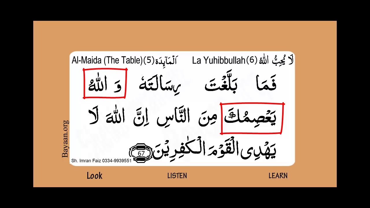Learn Quran In English Translation Word By Word Learning Al Maida Table 005 Verse 067 YouTube