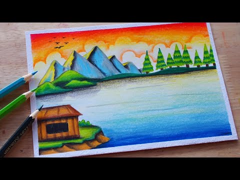 ภาพระบายสี วิวธรรมชาติ ( สีไม้ ) วาดรูป / ศิลปะ | How to draw Scenery with Color pencil