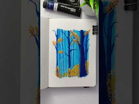 How to make Easy Misty Forest Gouache painting #shorts #art