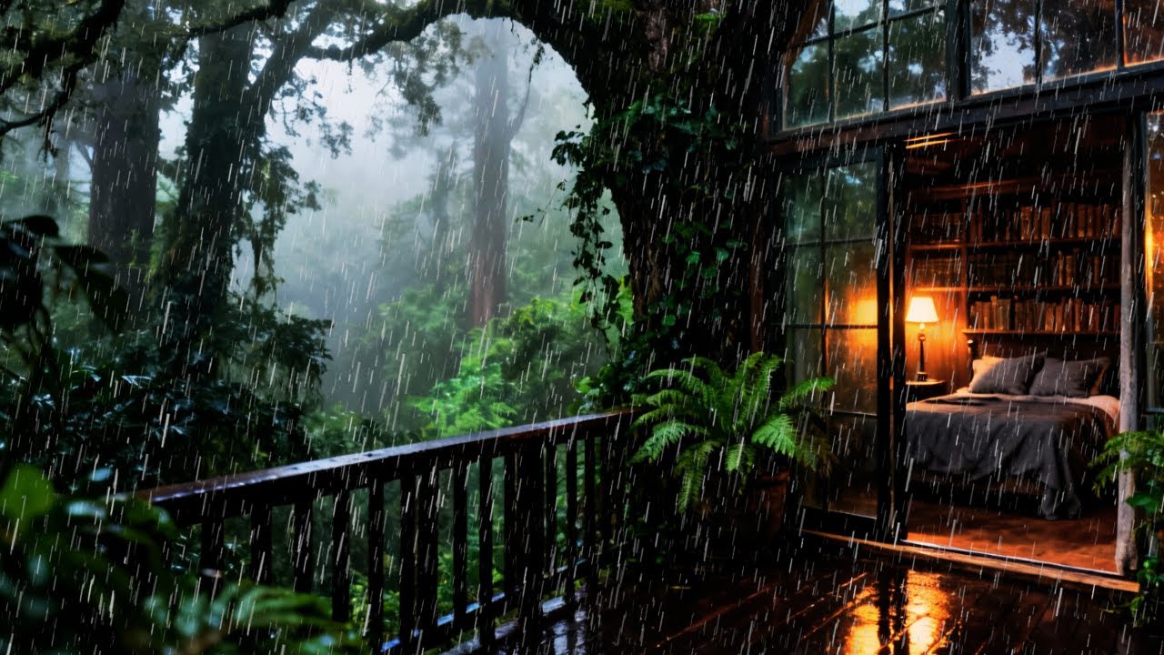 No Ads ASMR Rain Sounds in a Forest Cabin at Night 🌲 | Long Rain Sounds for Deep Rest