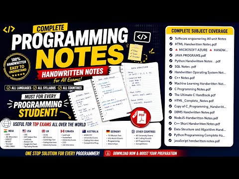 Complete Programming Handwritten Notes PDF 📚 | C, C++, Java, Python, DSA, DBMS, SQL, HTML |