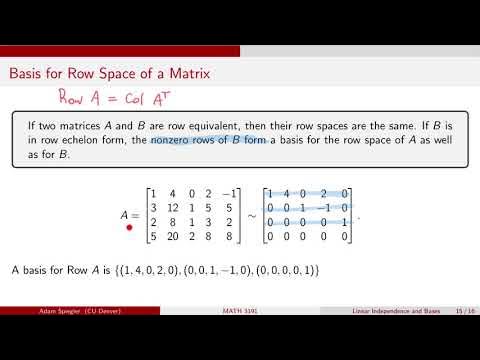 MATH 3191: Finding Basis for Row Space of a Matrix - YouTube