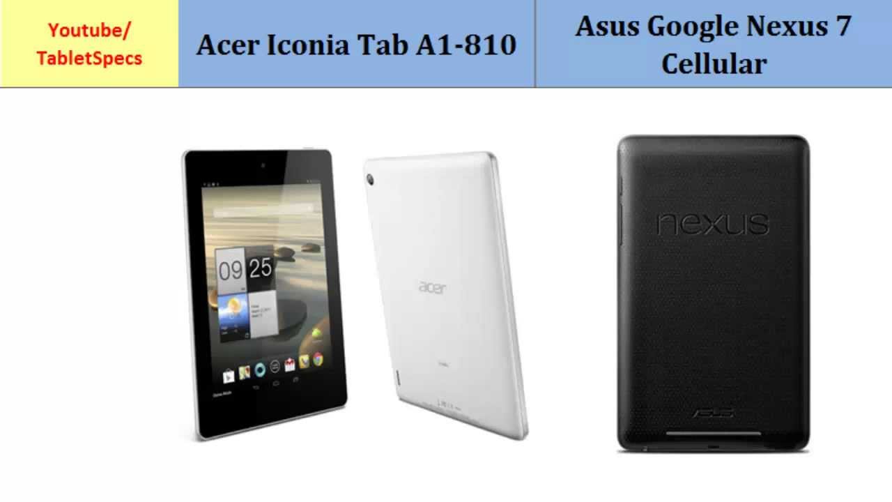 Acer Iconia Tab A1-810 or Asus Google Nexus 7 Cellular, compare specs