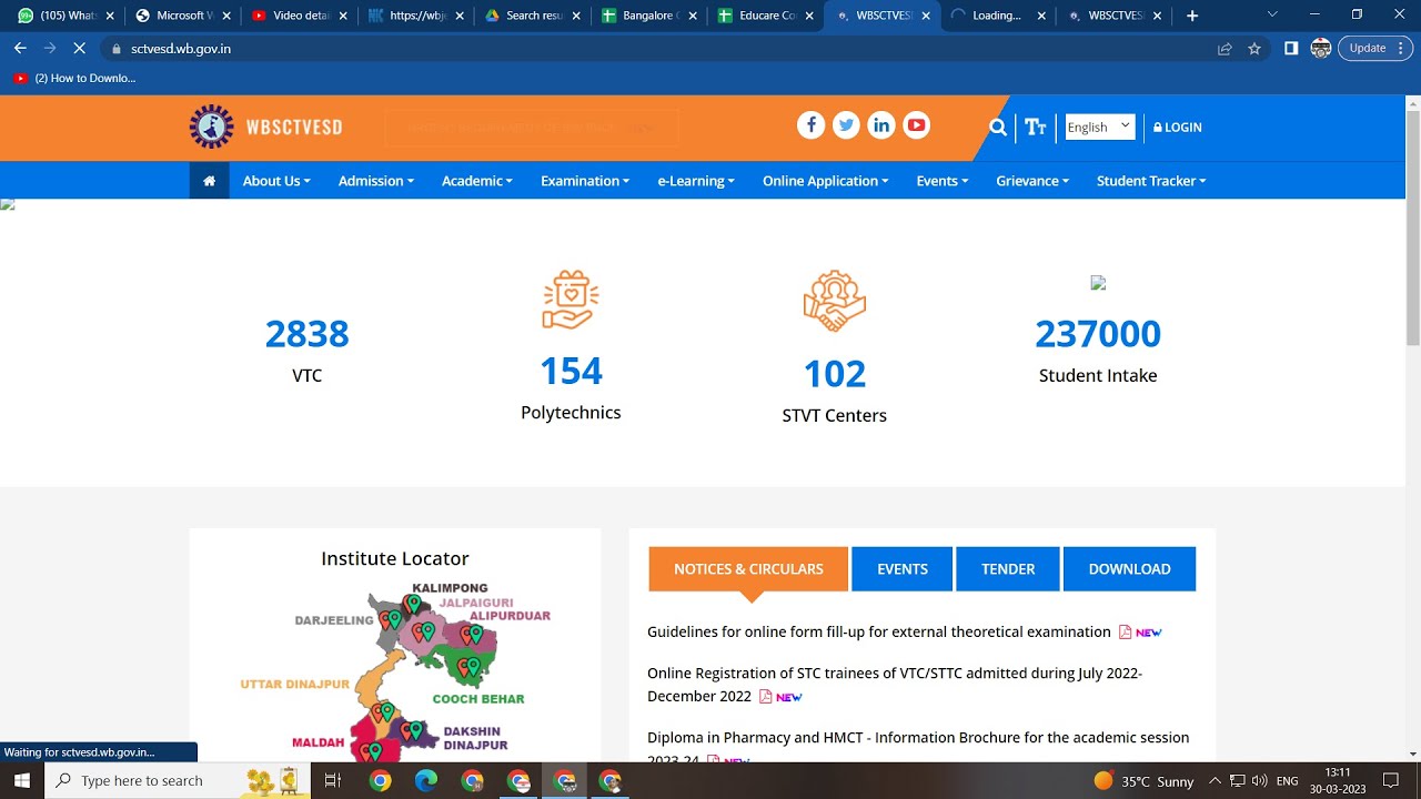 sctvesd.wb.gov.in website not working properly-Jexpo & voclet application করতে সমস্যা students দের