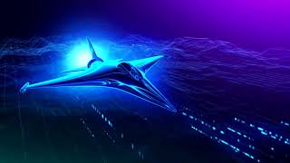 No Copyright Motion Background: Cyberpunk Fighter Jet Flying Fast Over Hi Tech Hologram Looped