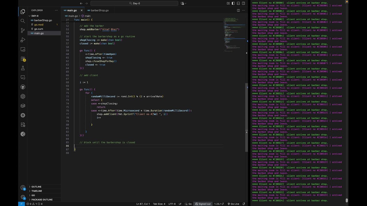 DAY 0 — Sleeping Barber Problem in Go | Concurrency Without Mutexes (Live Walkthrough)