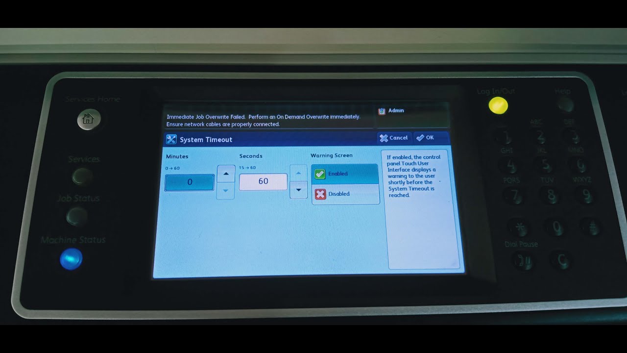 xerox 5855 system timeout timer setting - YouTube