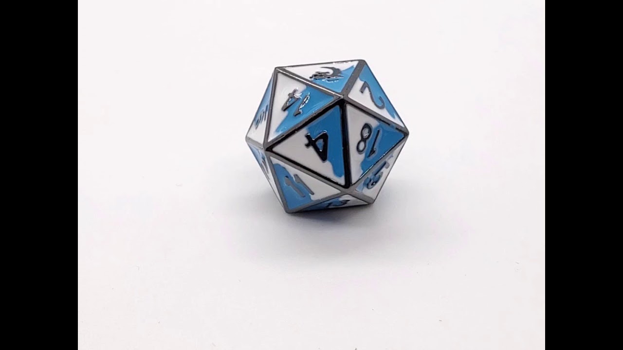 Old School DnD RPG D20 Metal Dice: Dragon Forged - Blue & White w/ Black Nickel