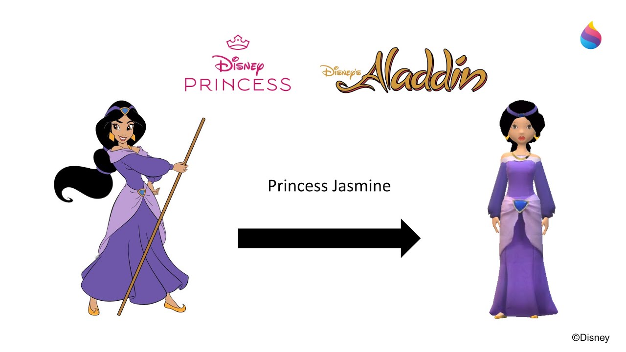 Paint 3D Tutorial: Princess Jasmine ~ Aladdin (1992) Purple Outfit