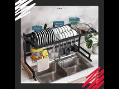 رف لتجفيف الصحون فوق حوض المطبخ المقاوم للصدأ