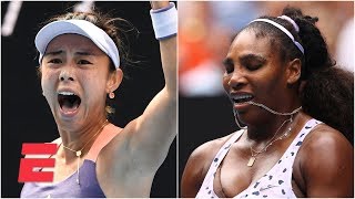 Qiang wang holds off serena williams after a comeback attempt in the
second set to win 6-4, 6-7, 7-5 and advance fourth round of australian
open. ...