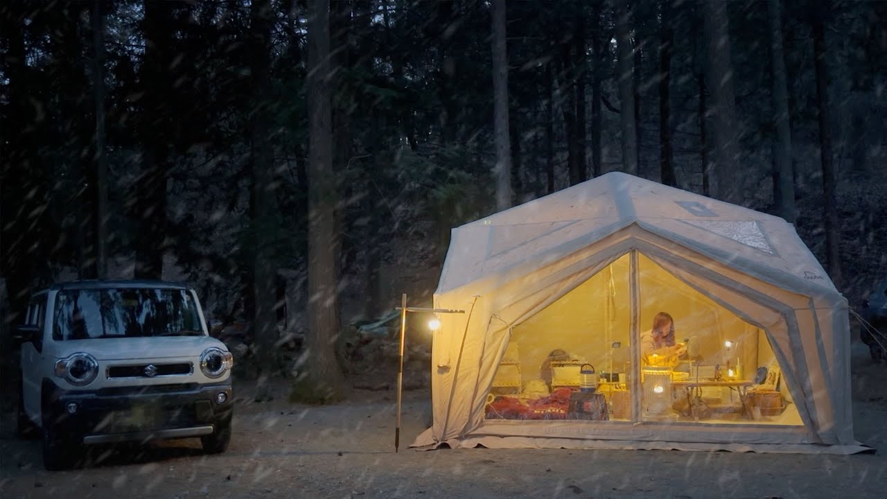 coodyハブシェルターで「オートキャンプFUJICHU（高規格！）」へ | Winter Camping in Japan ASMR