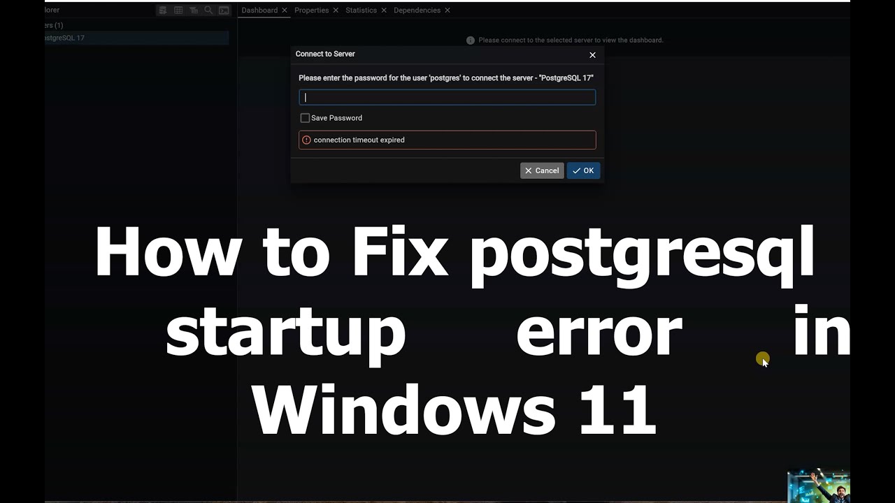 Fixed -- How to fix PostgreSQL start up error in pgAdmin in Windows 11 ...