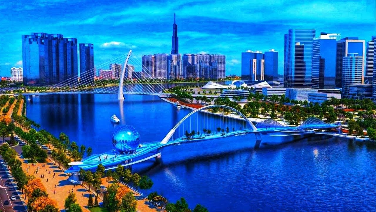 cầu đẹp ở sài gòn  2022  Ngắm 4 cây cầu Thủ Thiêm sông Sài Gòn TPHCM từ trên cao trong tương lai