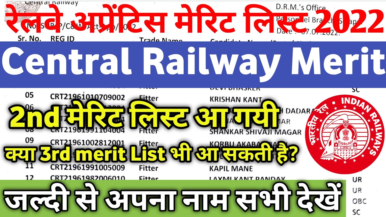Central Railway Apprentice 2nd Merit list pdf 2022 Document Verification , RRC CR Apprentice DV 2022