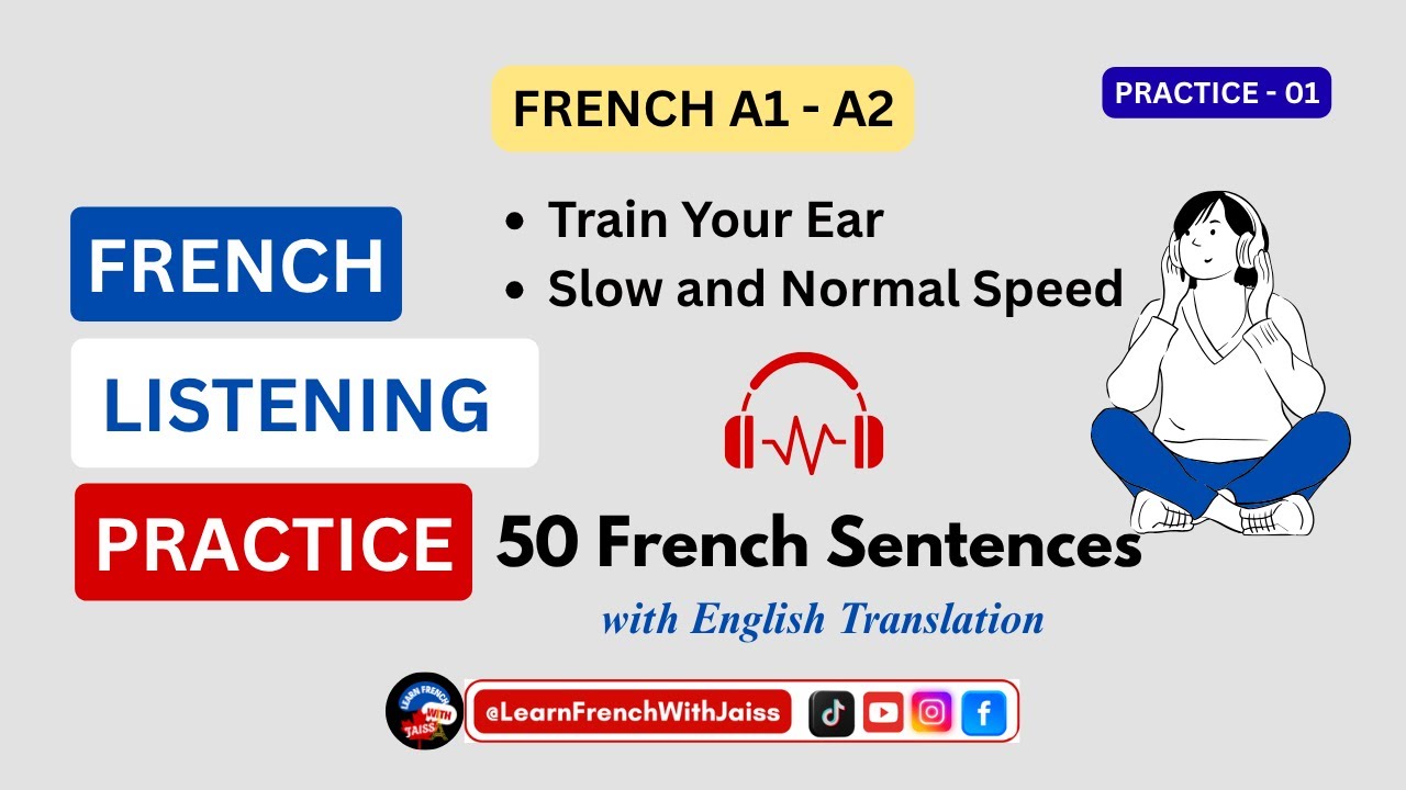 Listening Practice with English Translation | 50 Slow and Normal Speed French Sentences (A1-A2) - 01