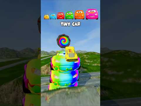 🌟Tiny Car vs Rainbow Mcqueen Portal… and Turns ULTRA HUGE! 🌟 #shorts #beamngdrive