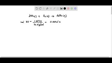 Nitric oxide (NO) reacts with oxygen gas (O2) to form nitrogen dioxide (NO2): 2NO (g) + O2 (g) â†’ …