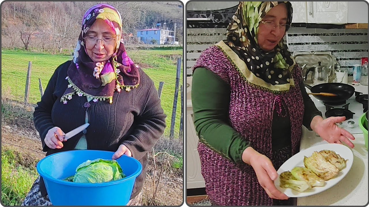🥬🔥 Bahçeden Sofraya! Beyaz Lahana (Kelem) Sade Kızartması 🏡🍽️