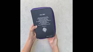 Personalised Zipped Leather Bible Cover With Tree Icon And Verse