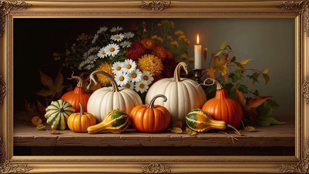 Autumn Still Life Ambience 🍂 | Elegant Pumpkin & Candle Art for Hotel TV Display