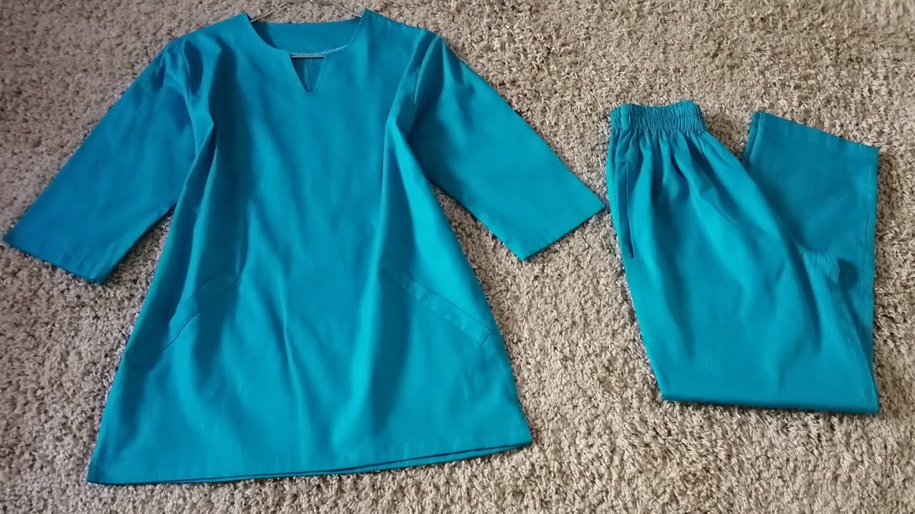 طريقة تفصيل وخياطة بدلة للممرضات | خياطة سروال 👖 ب لاستيك وجيوب جانبية | قياس S 👈 الجزء الثاني