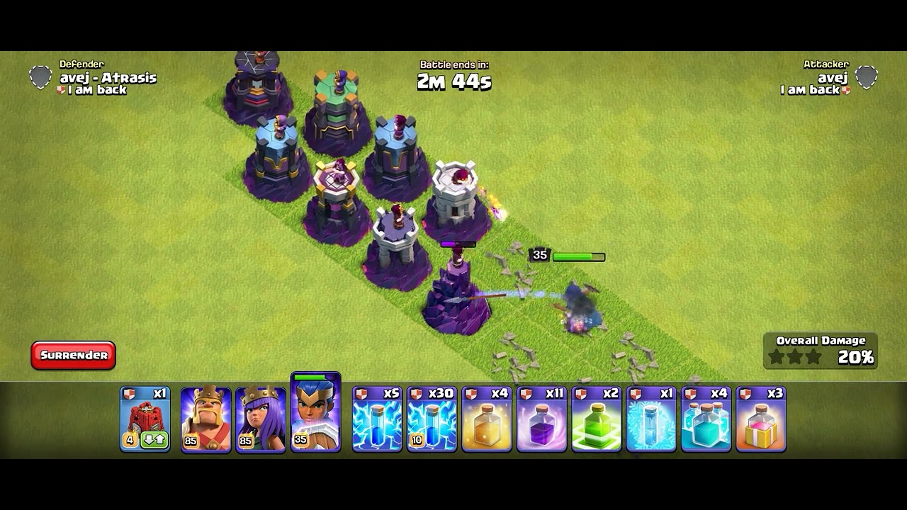 Max royal champion vs all level wizard towers battle in coc