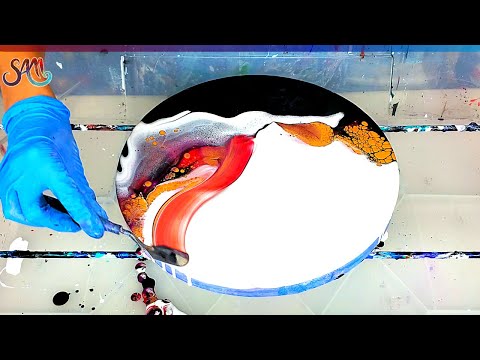 133 CIRCLE ACRYLIC POUR with GOLDEN CELLS - painting tutorial #fluidart  #acrylicpouring #painting 