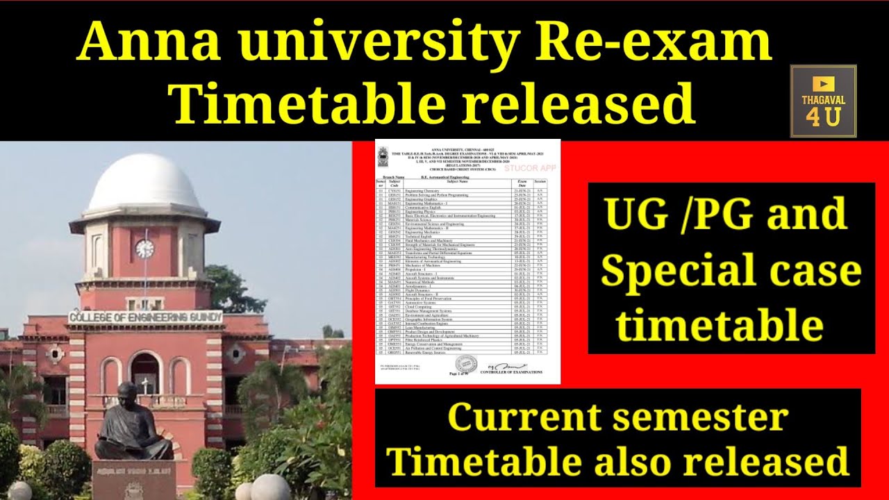 Anna university Reexam timetable Released|R2017,R2013, Special case timetable |Current sem Timetable