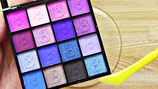 Satisfying Slime Coloring with Makeup! Mixing Purple Eyeshadow Palette Into Clear Slime!