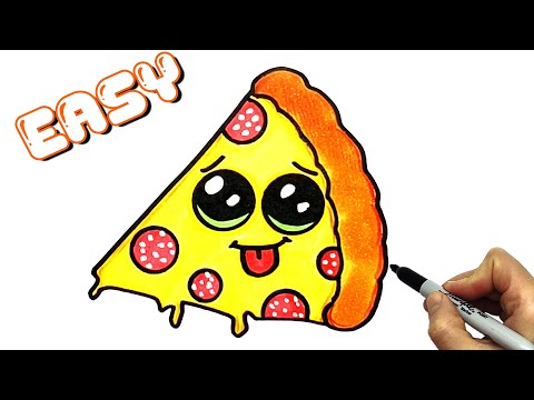 Draw a Cute Pizza. How to draw a Pizza very easy. Kawai food drawings.