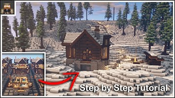 Minecraft Tutorial: How to Build a Winter Log Cabin (Full step by step)