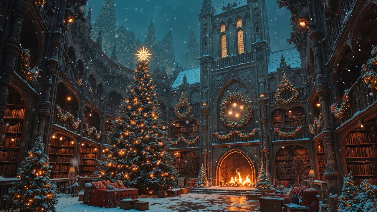 "Snow Falls Softly in the Gothic Library Hall ” | Gentle Piano & Cello |  Dark Academia Winter Music