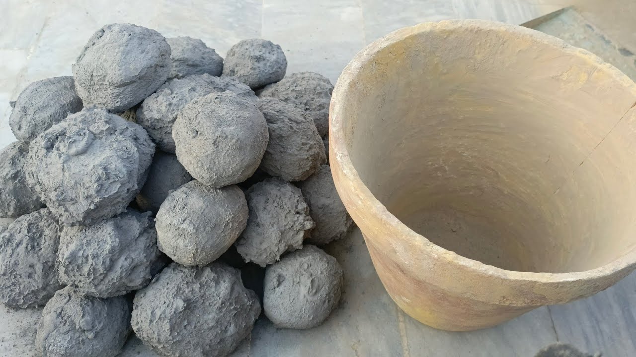 Asmr. New Bombastic video fresh cement dirt dry crumbling in clay pot full dusty texture