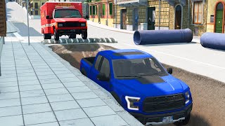 Trucks and Cars vs Massive Speed Bumps vs Potholes - BeamNG.Drive