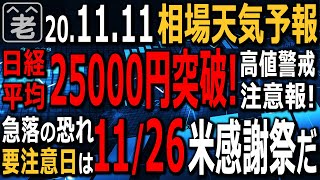 【相場天気予報】バイデンとワクチンが相場を押し上げている。日経平均はついに25,000円を突破した。ただ、大統領選の結果やワクチンの普及には不透明感があり、危うい上昇とも言える。ラジオヤジの相場解説。