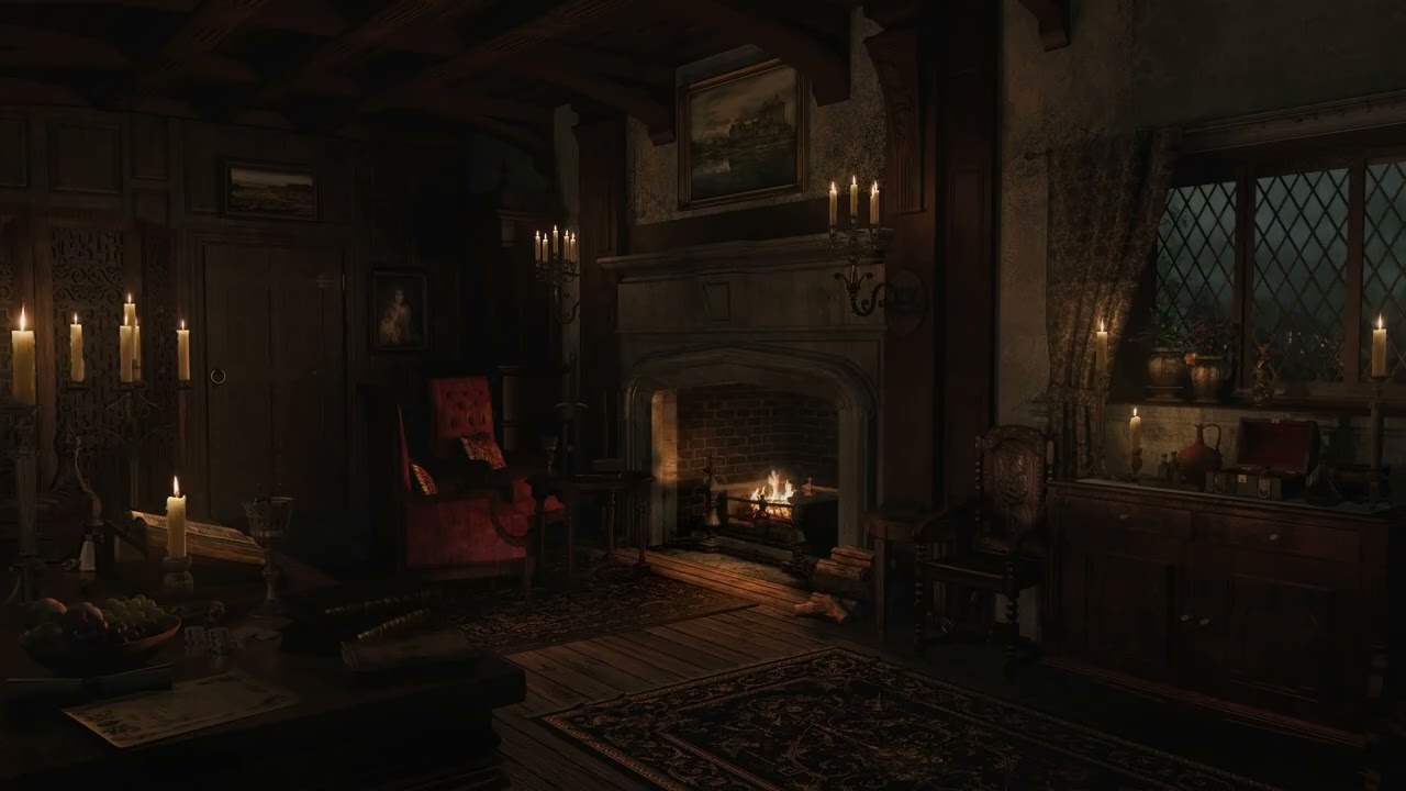 Midnight Fireplace – Dark Ambient Background Music for Relax, Study & Sleep