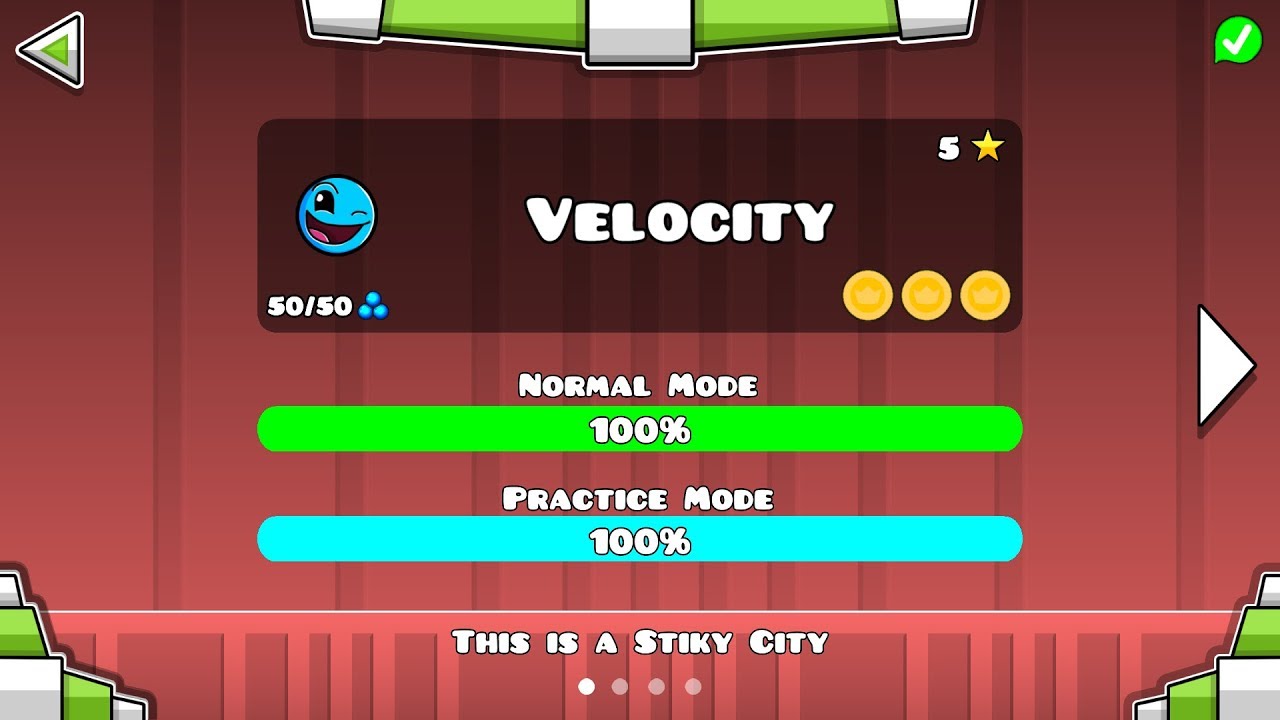 VELOCITY - [LEVEL 1 - 4] ALL COINS - STICKY CITY -GEOMETRY DASH WORLDS ...