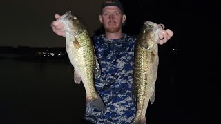 Night Fishing for big spotted bass (Alabama Bass). Lake Norman