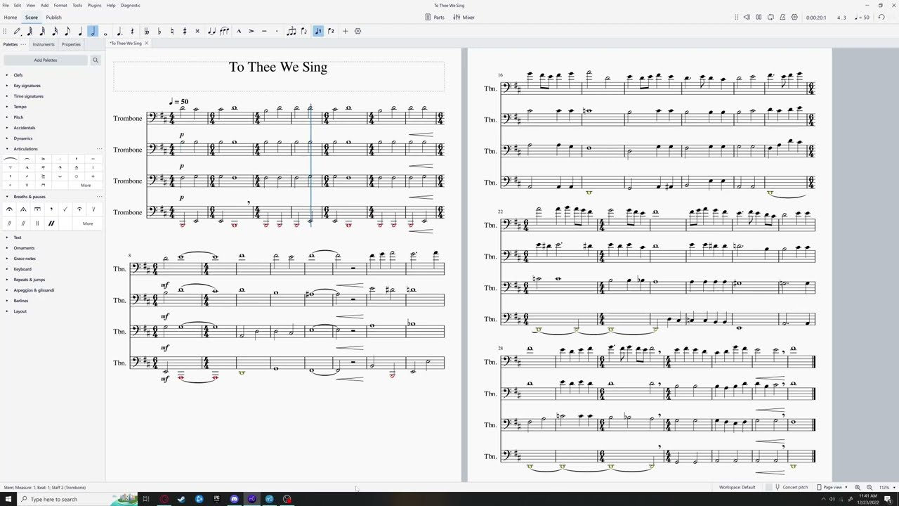 Musescore 4  - Low Brass Ensemble with Musesounds - To Thee We Sing