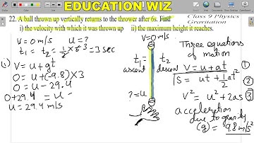 A ball thrown up vertically returns to the thrower after 6s. Find i) the velocity with which it was