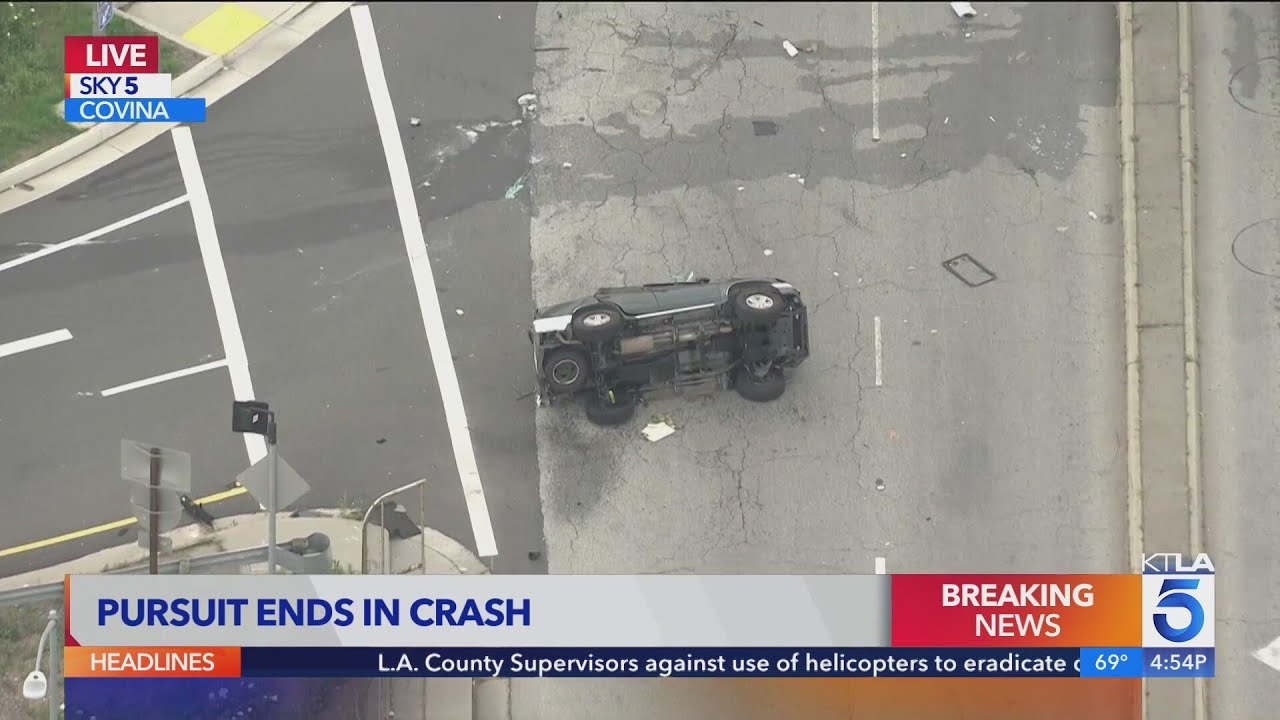 Stolen vehicle pursuit end in crash in La Verne - YouTube