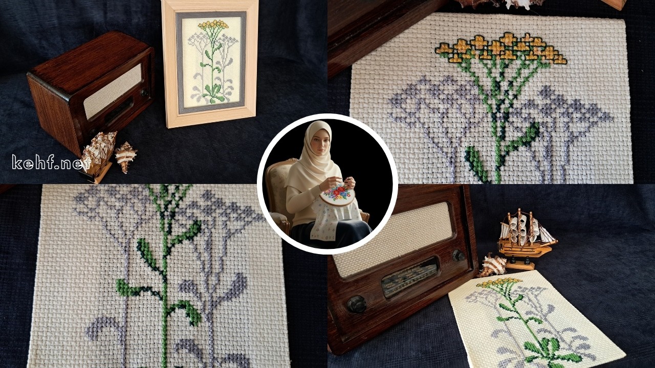 Altın Otu Çiçeği Etamin Tablo İşleme | Modern Kanaviçe (Botanik Desen)