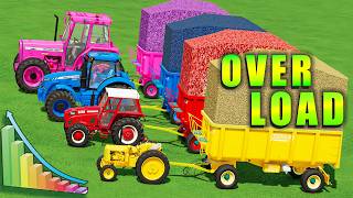 Small To Biggest Extreme Tractors And Overload Trailer Vs Hard Muddy Parkour With Portal Trap - Fs25