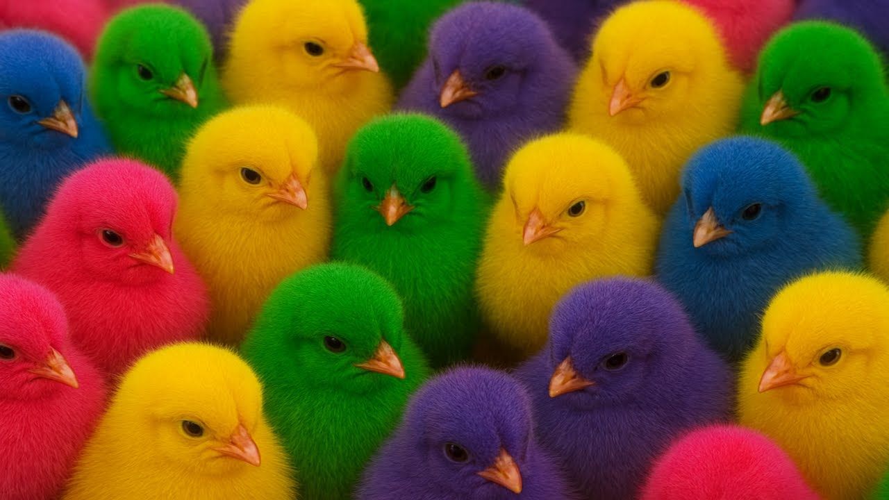 World Cute Chickens, Colorful Chickens, Rainbows Chickens, Cute Ducks, Cat, Rabbits,Cute Animals🐤🐣🦆🐟