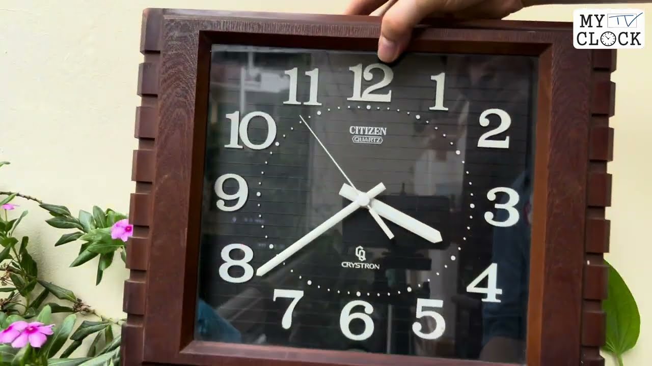 Citizen Crystron Q1400-K241 QK-241 38cm Faux Wood Rectangular Frame Arabic Numerals Black Clock