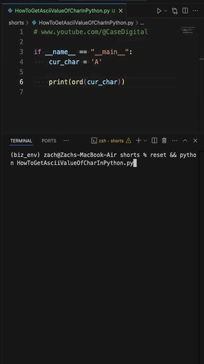 How To Get ASCII Value Of Char In Python - YouTube