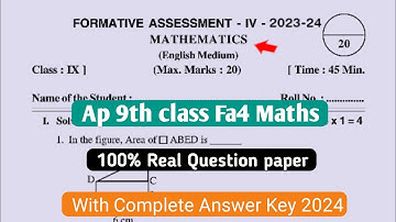 Ap 9th class fa4 Maths 💯real question paper 2023-24|9th maths Fa4 question paper and answer 2024